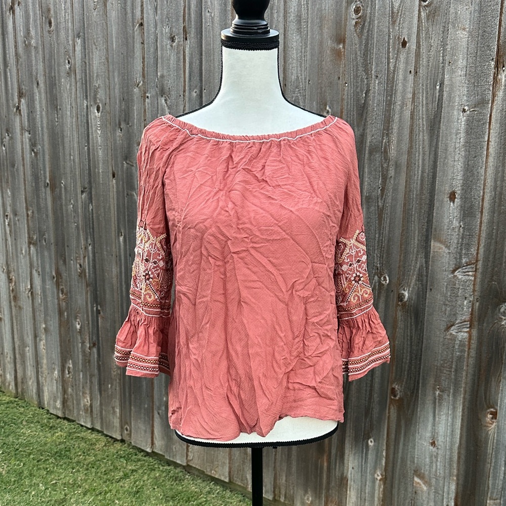 Max Studio Terracotta Embroidered Blouse EUC